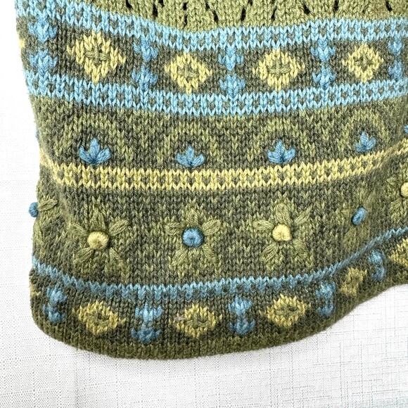 Fair Isle Sweater Vest Size S Cotton Blend Knit Emroidery‎ Floral Stripes Zip Up - Picture 3 of 8